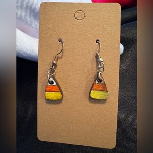 Wooden Candy Corn Earrings Halloween Fall